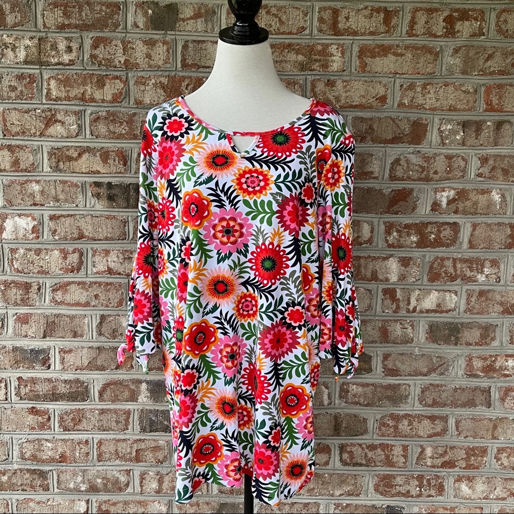 Crown & Ivy Colorful Floral Jersey Knit Dress Sz L